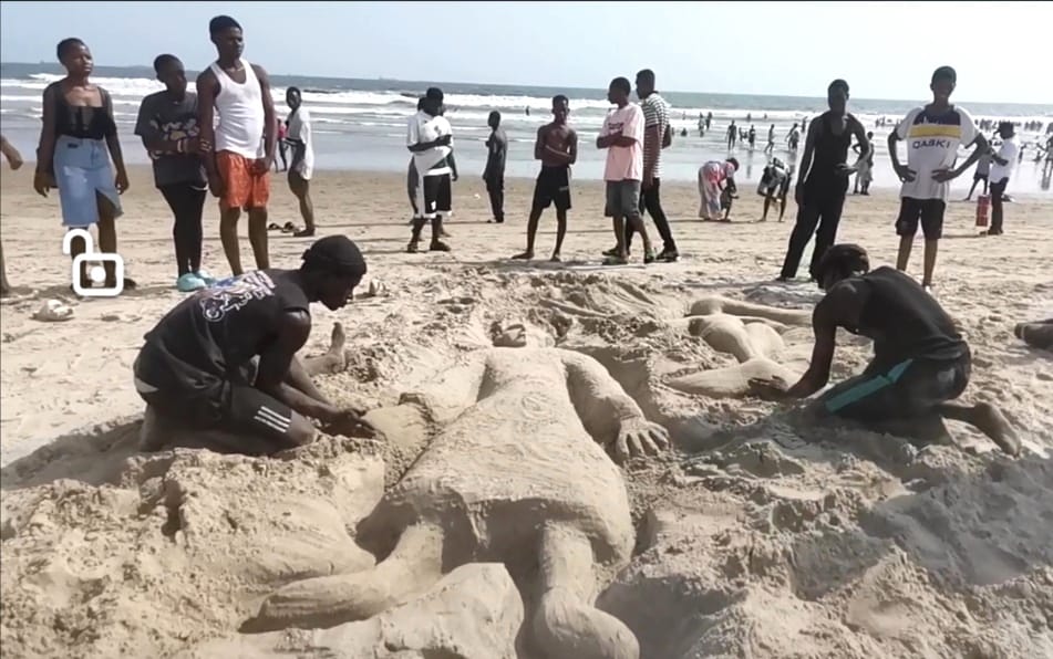 Sculpted mermaid, terrestrial beings captivate holidaymakers at Sakumono Beach
