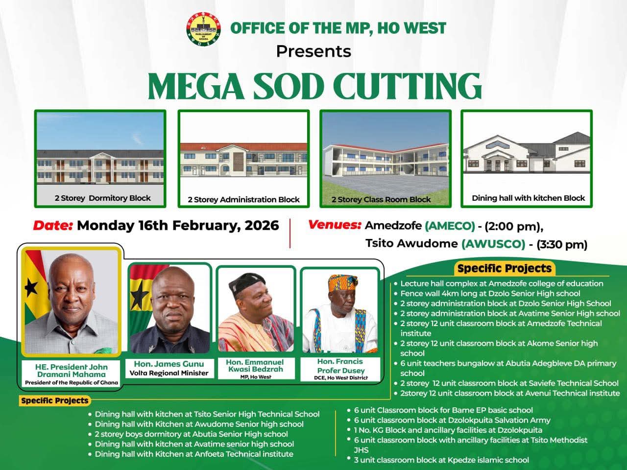 Ho West MP to cut sod for major school infrastructure drive across district