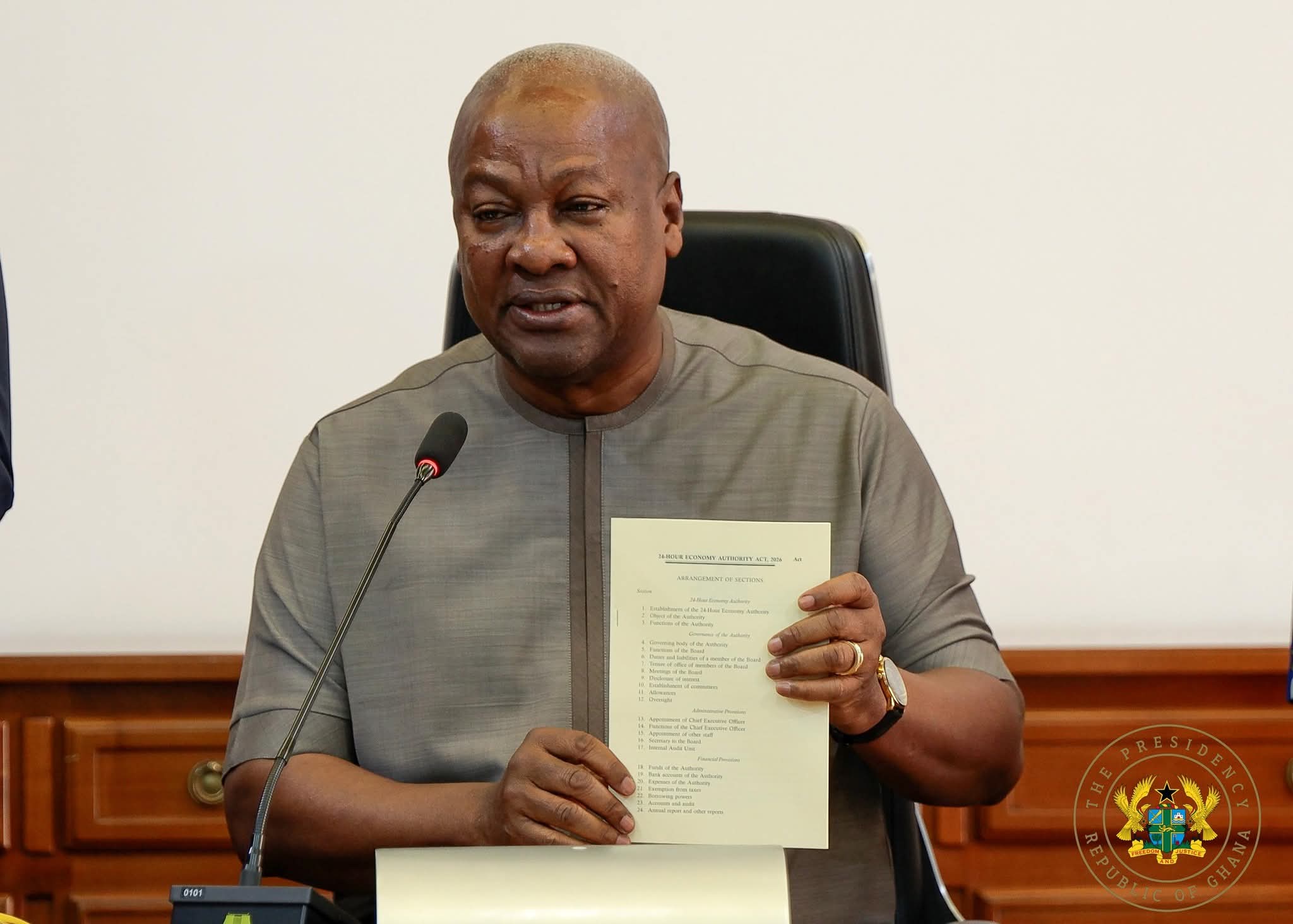 President Mahama assents to 24‑Hour Economy Authority Bill